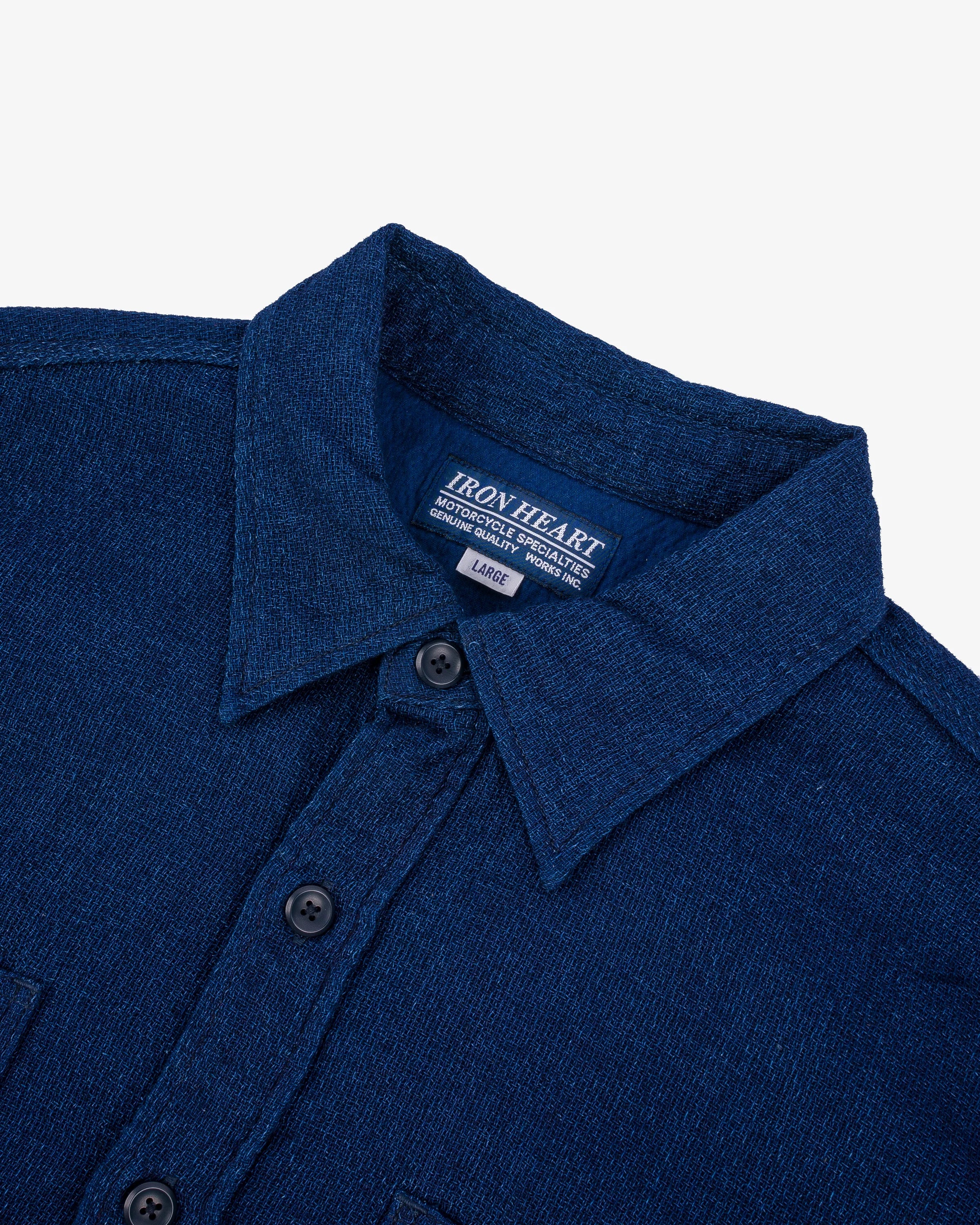 Iron Heart IHSH-417-IND 5oz Double Gauze Short Sleeved Work Shirt - Indigo