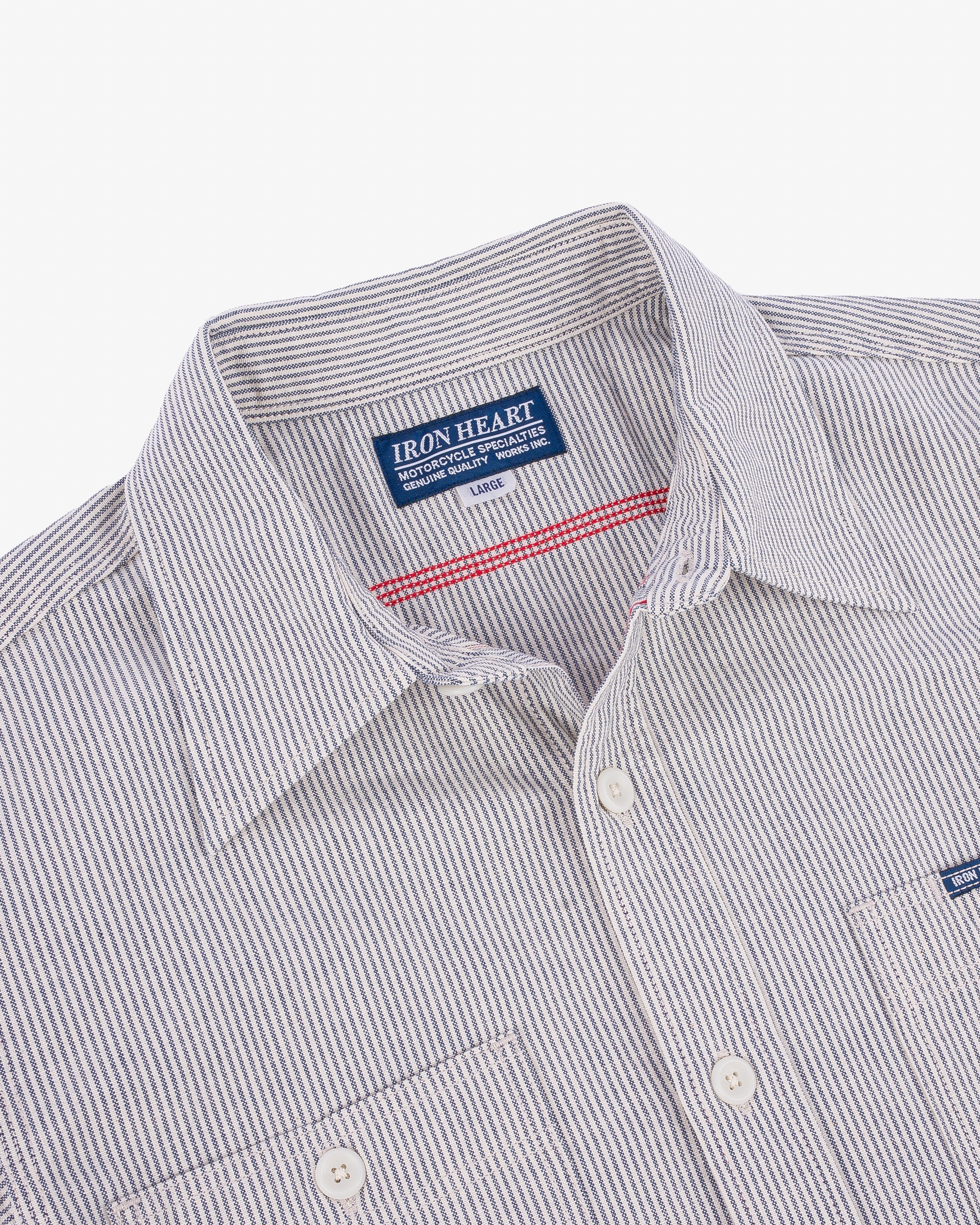 Iron Heart IHSH-420-HIC 5oz Selvedge Ox Cloth Short Sleeved Work Shirt - Hickory Stripe