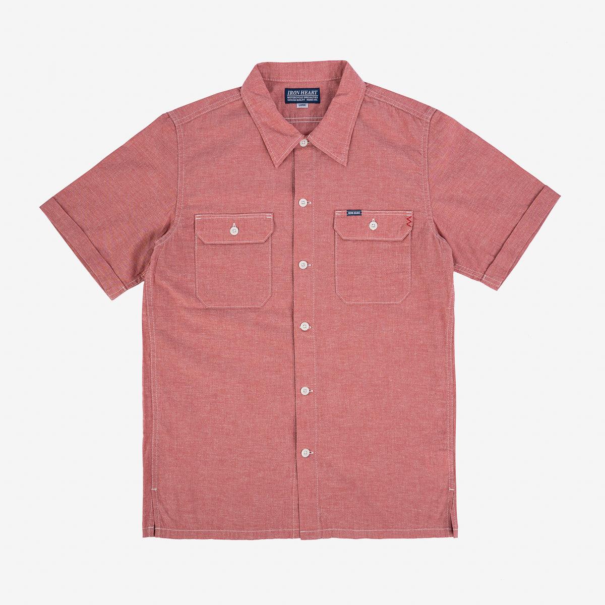 Iron Heart IHSH-388-RED 4oz Selvedge Short Sleeved Summer Shirt - Red