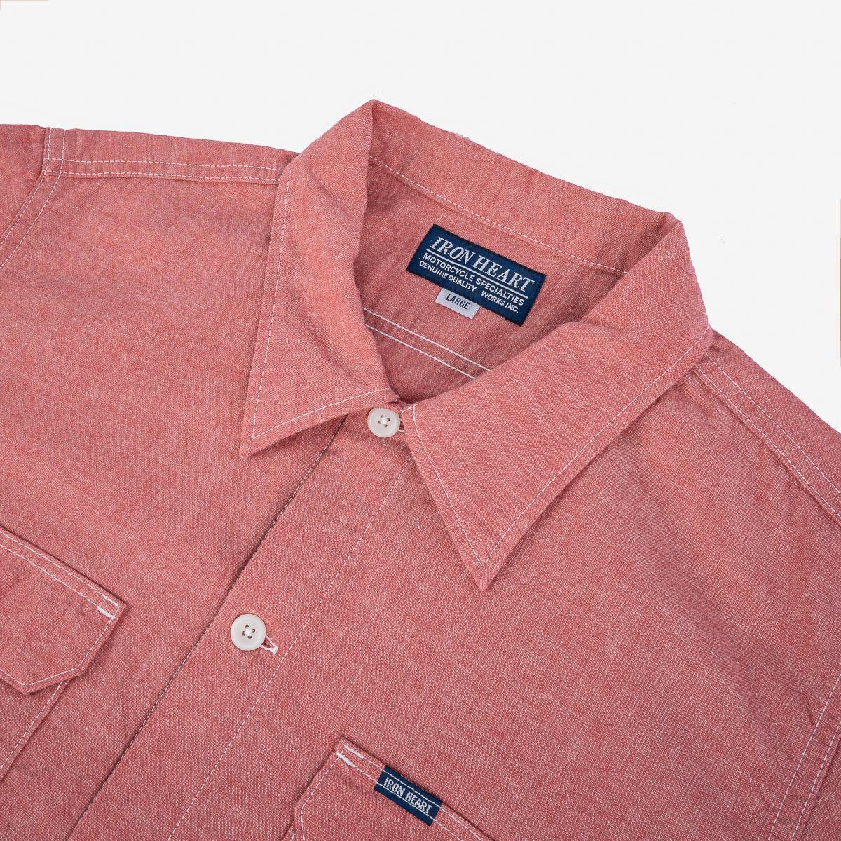 Iron Heart IHSH-388-RED 4oz Selvedge Short Sleeved Summer Shirt - Red