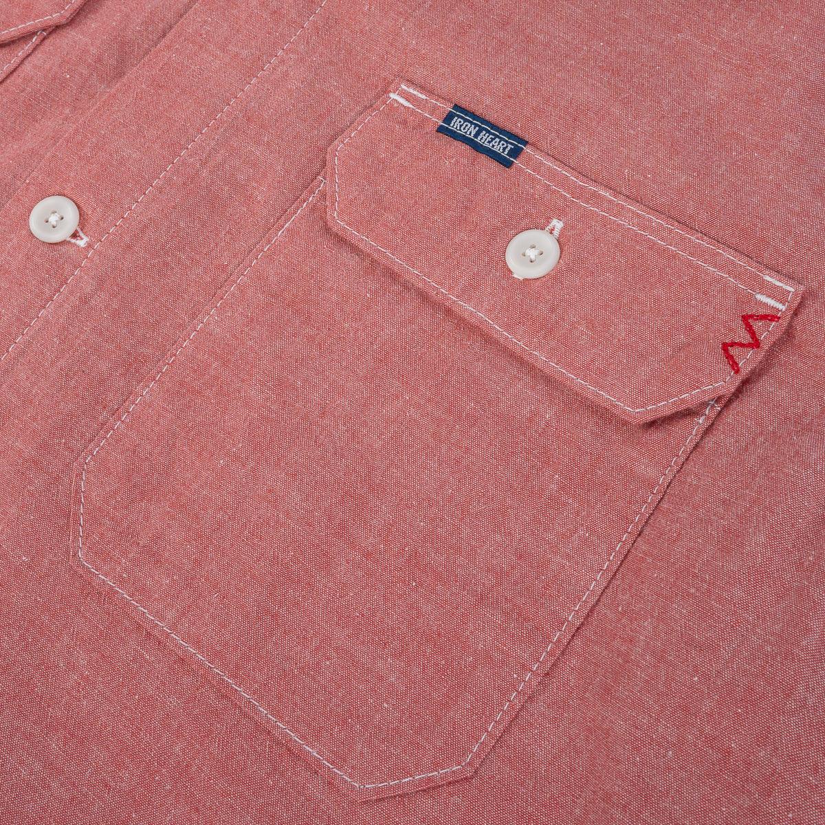 Iron Heart IHSH-388-RED 4oz Selvedge Short Sleeved Summer Shirt - Red