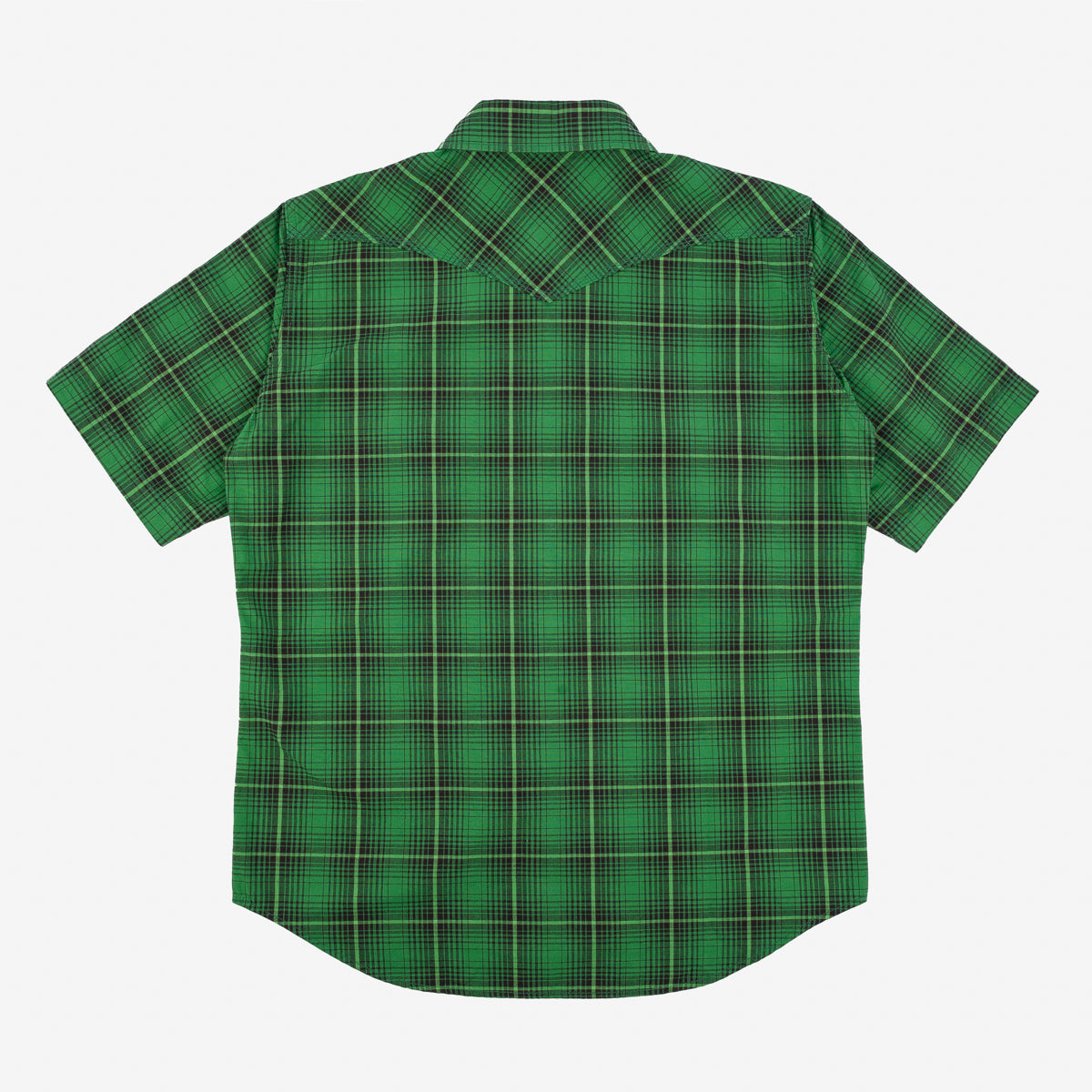 Iron Heart IHSH-386-GRN 5oz Selvedge Short Sleeved Western Shirt - Green Vintage Check