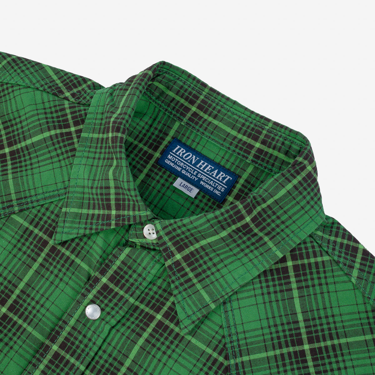 Iron Heart IHSH-386-GRN 5oz Selvedge Short Sleeved Western Shirt - Green Vintage Check