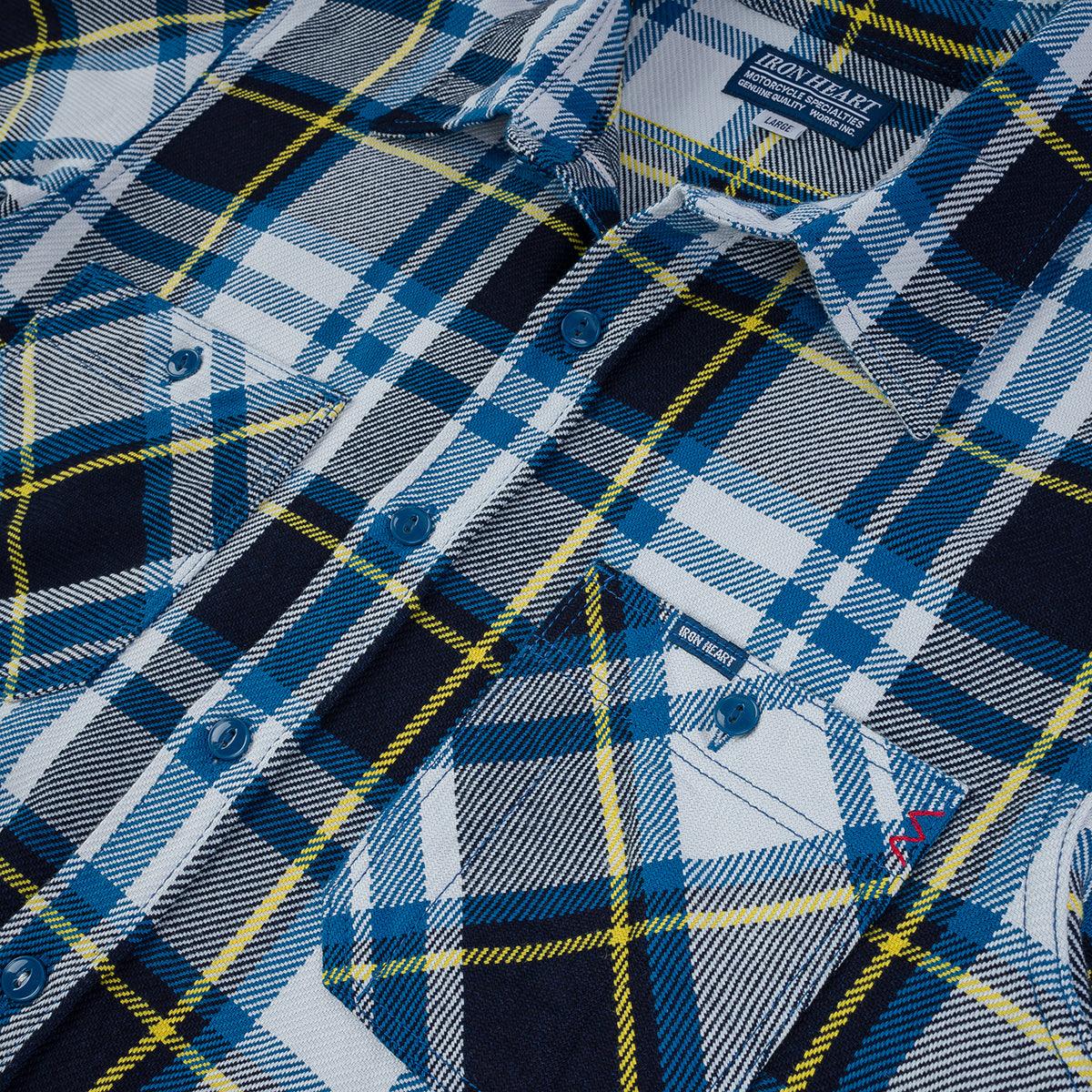 Iron Heart IHSH-382-BLU 9oz Selvedge American Check Work Shirt - Blue