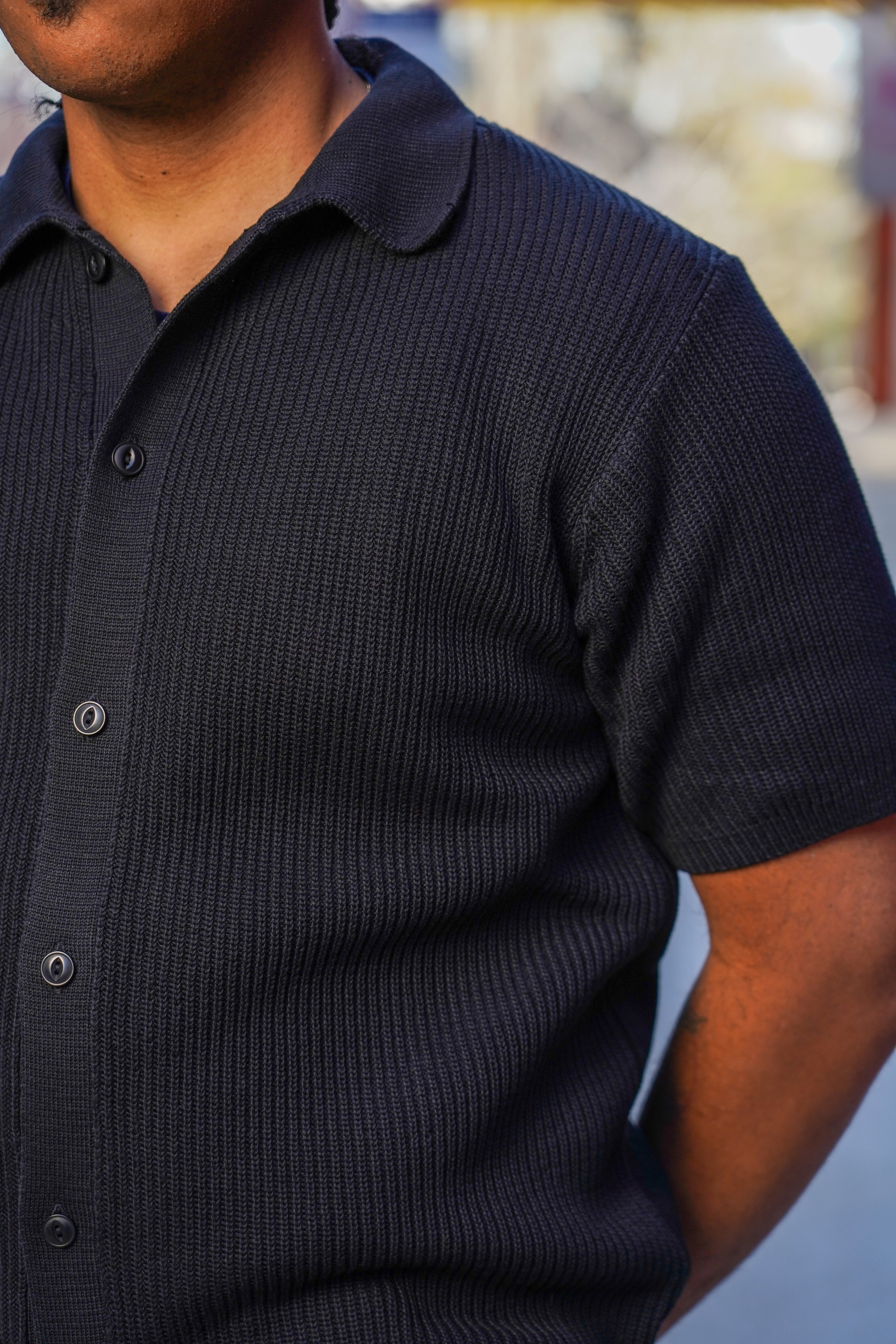 Merz b. Schwanen Ribbed Cotton Short Sleeve Shirt - Deep Black