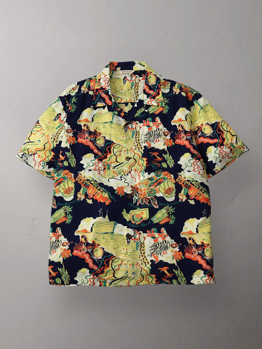 The Flat Head FN-SHO-010S Hawaiian Shirt Luxury Liner - Navy