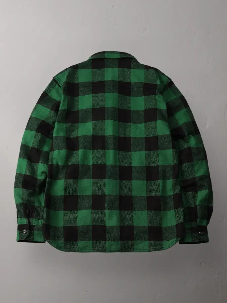 The Flat Head FN-SNR-101L Block Check Flannel Work Shirt - Green