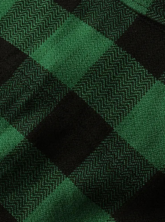 The Flat Head FN-SNR-101L Block Check Flannel Work Shirt - Green