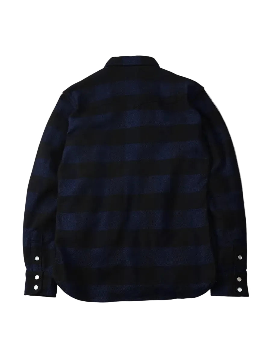 The Flat Head FN-SNW-101LSP Block Check Flannel Western Shirt - Indigo