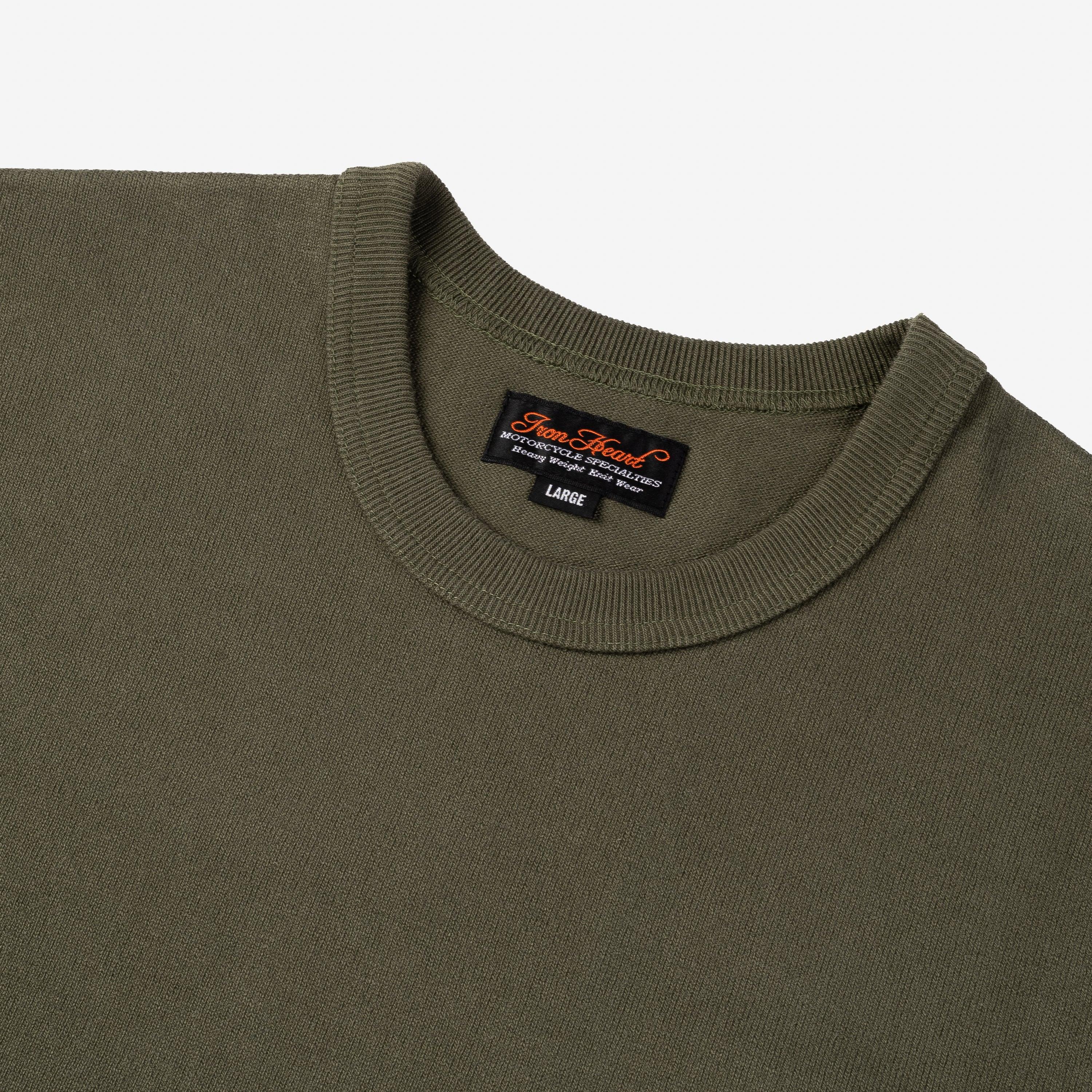 Iron Heart IHT-1600-OLV 11oz Cotton Knit Crew Neck T-Shirt - Olive