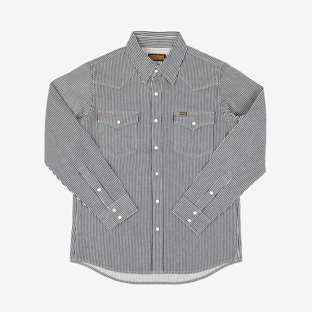Iron Heart IHSH-07-IND 12oz Hickory Stripe Western Shirt - Indigo