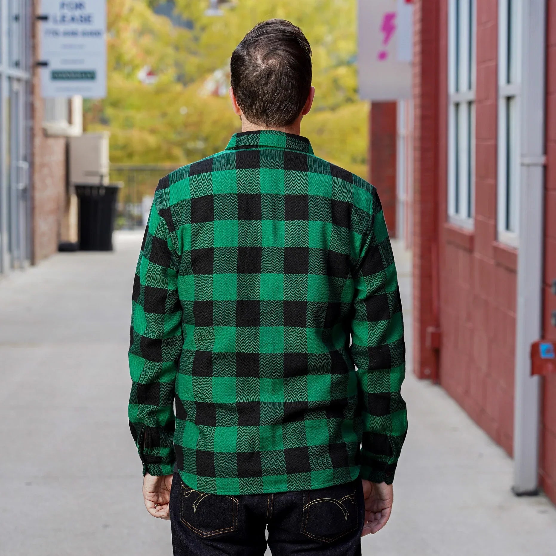 The Flat Head FN-SNR-101L Block Check Flannel Work Shirt - Green