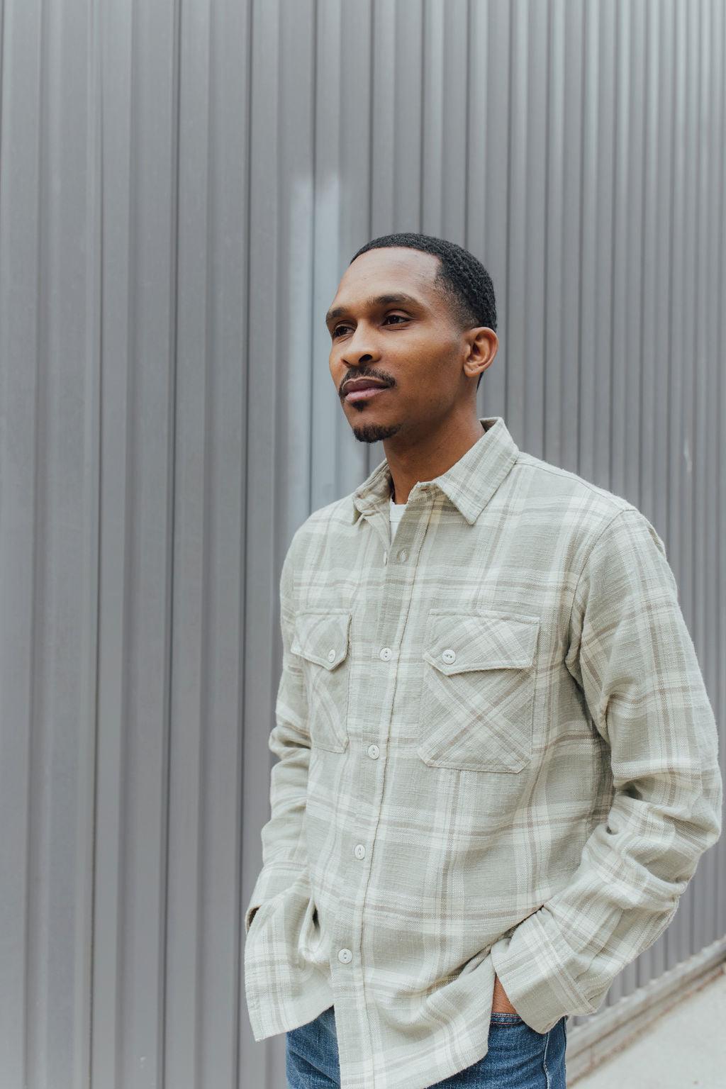 3sixteen Crosscut Flannel - Seafoam Slub