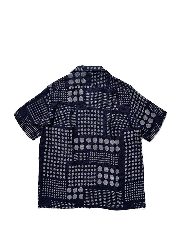 Pure Blue Japan Jacquard Open Collar Short Sleeve Shirt - Random Dots