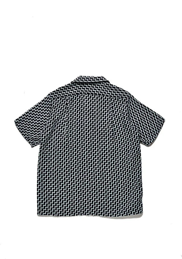 Pure Blue Japan Jacquard Open Collar Short Sleeve Shirt - Saw