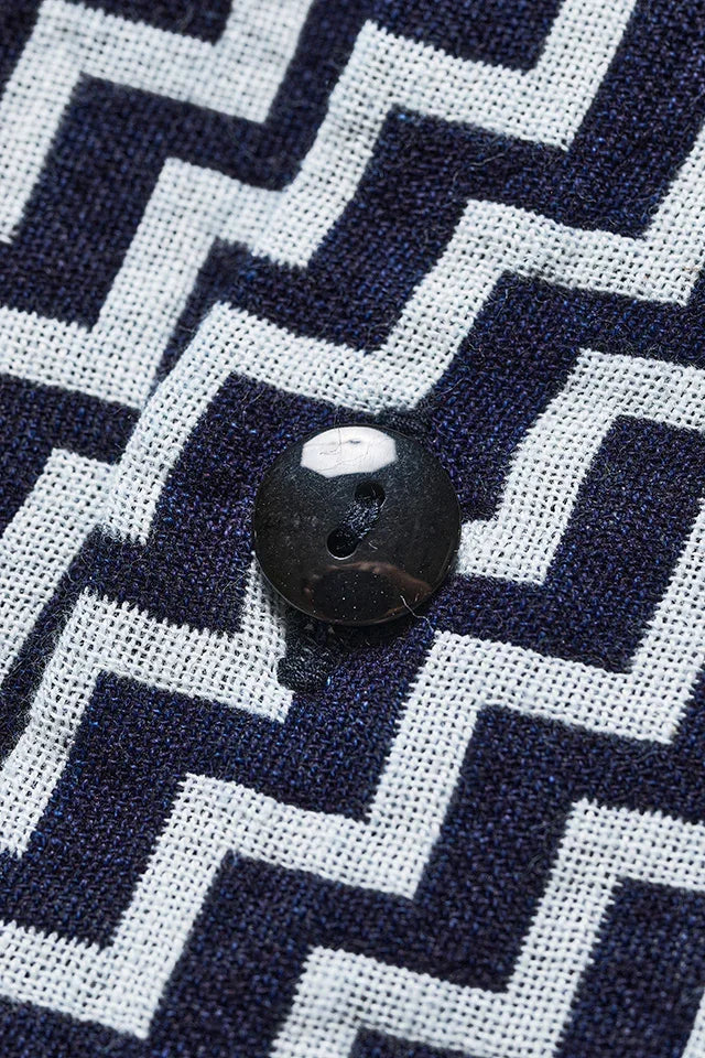 Pure Blue Japan Jacquard Open Collar Short Sleeve Shirt - Saw