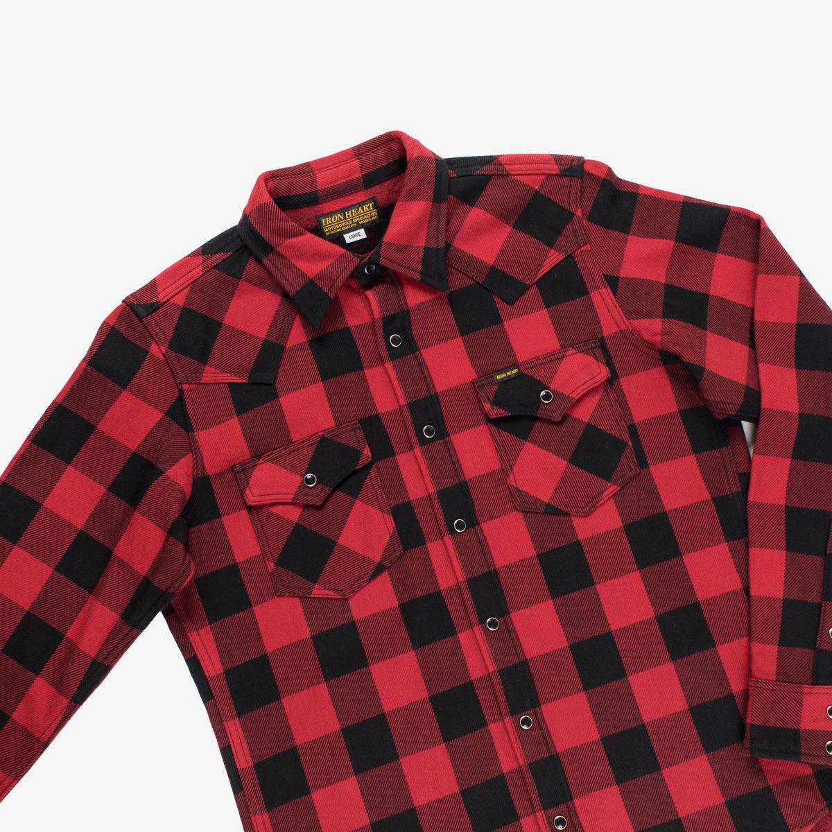 Iron Heart IHSH-232-RED Ultra Heavy Flannel Buffalo Check Western Shirt - Red/Black - Guilty Party