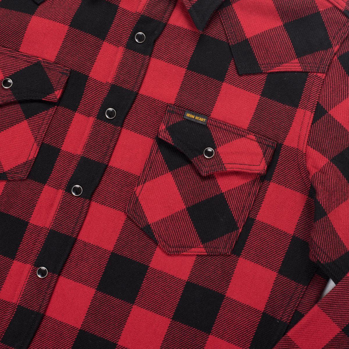 Iron Heart IHSH-232-RED Ultra Heavy Flannel Buffalo Check Western Shirt - Red/Black - Guilty Party