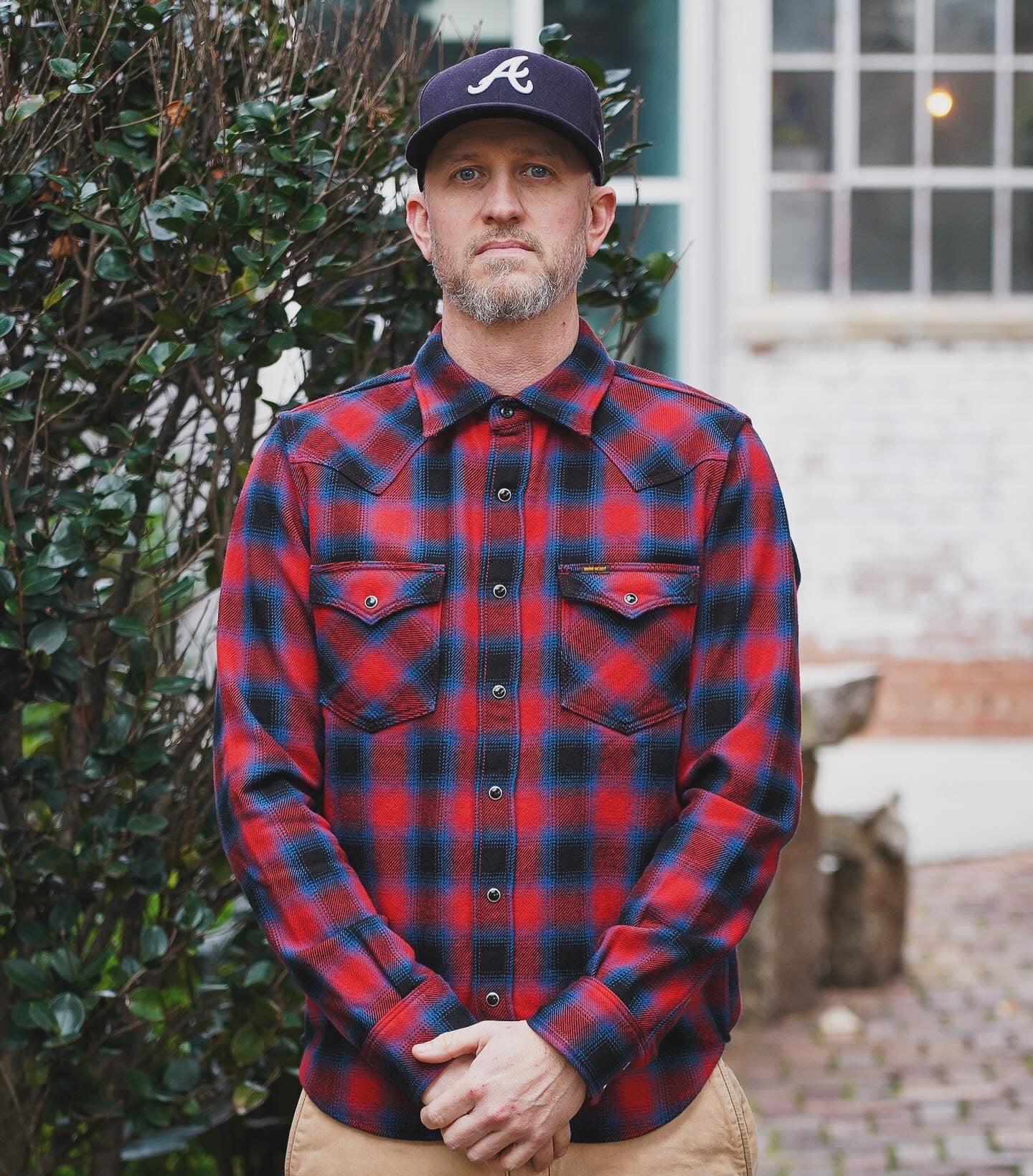 Iron Heart IHSH-373-RED Ultra Heavy Flannel Ombré Check Western Shirt - Red - Guilty Party