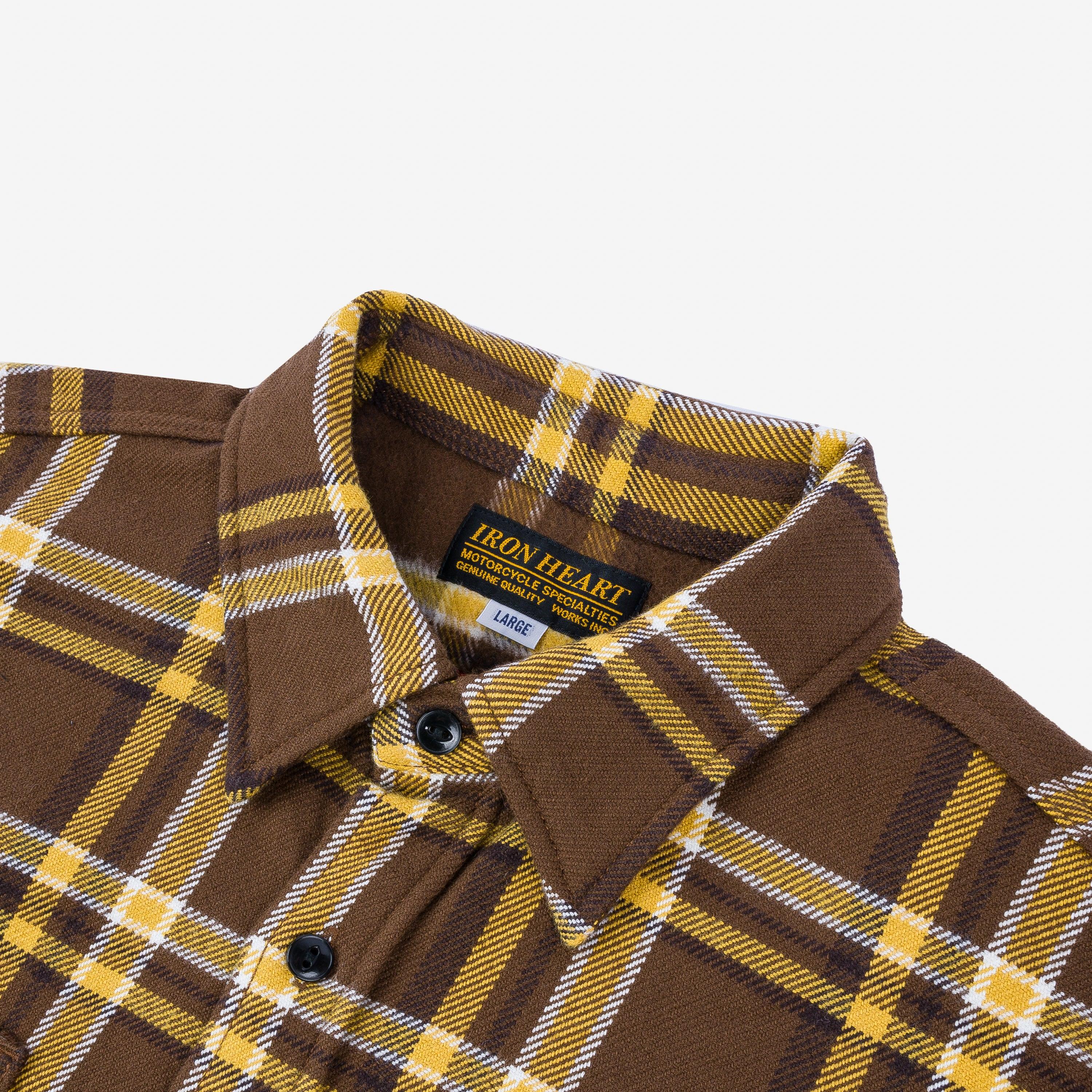 Iron Heart IHSH-378-BRN Ultra Heavy Flannel Crazy Check Work Shirt - Brown - Guilty Party