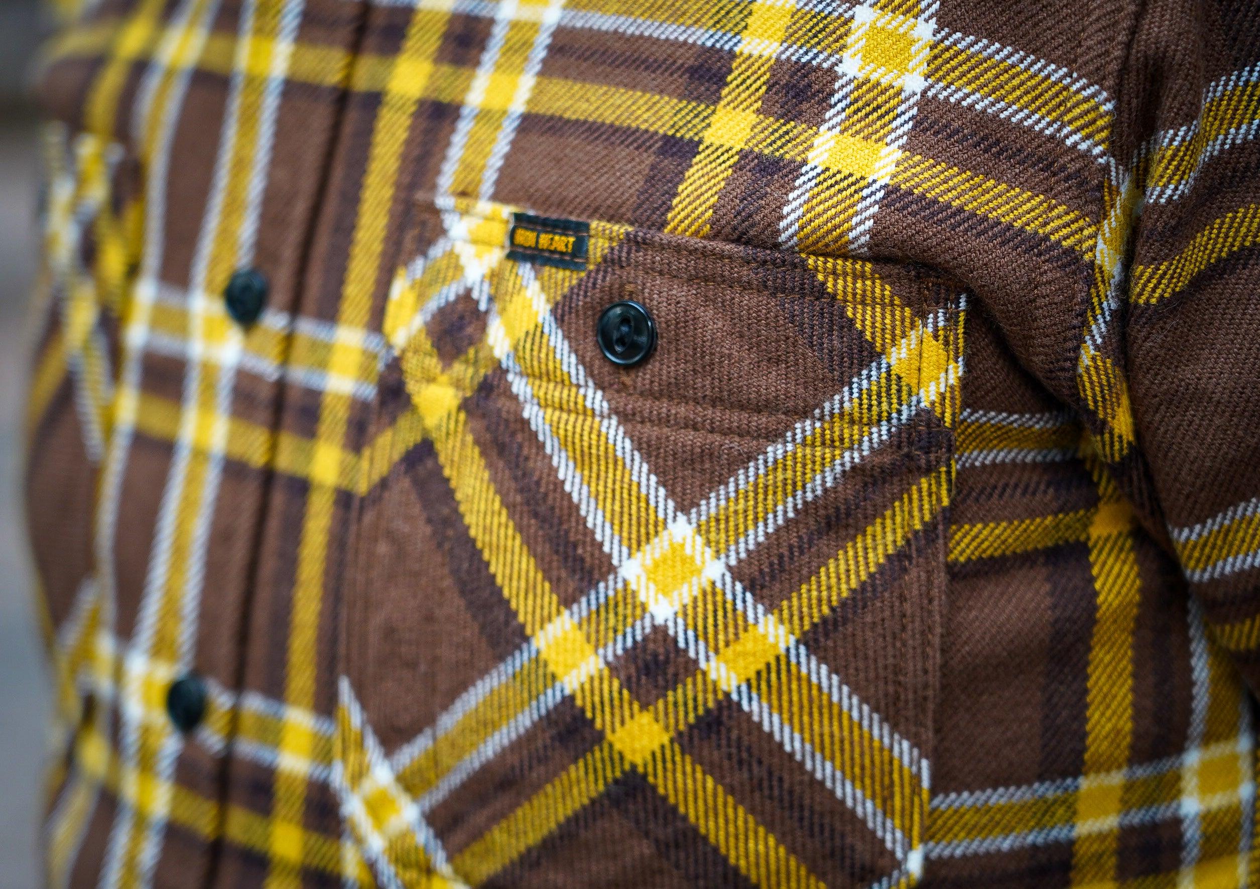 Iron Heart IHSH-378-BRN Ultra Heavy Flannel Crazy Check Work Shirt - Brown - Guilty Party
