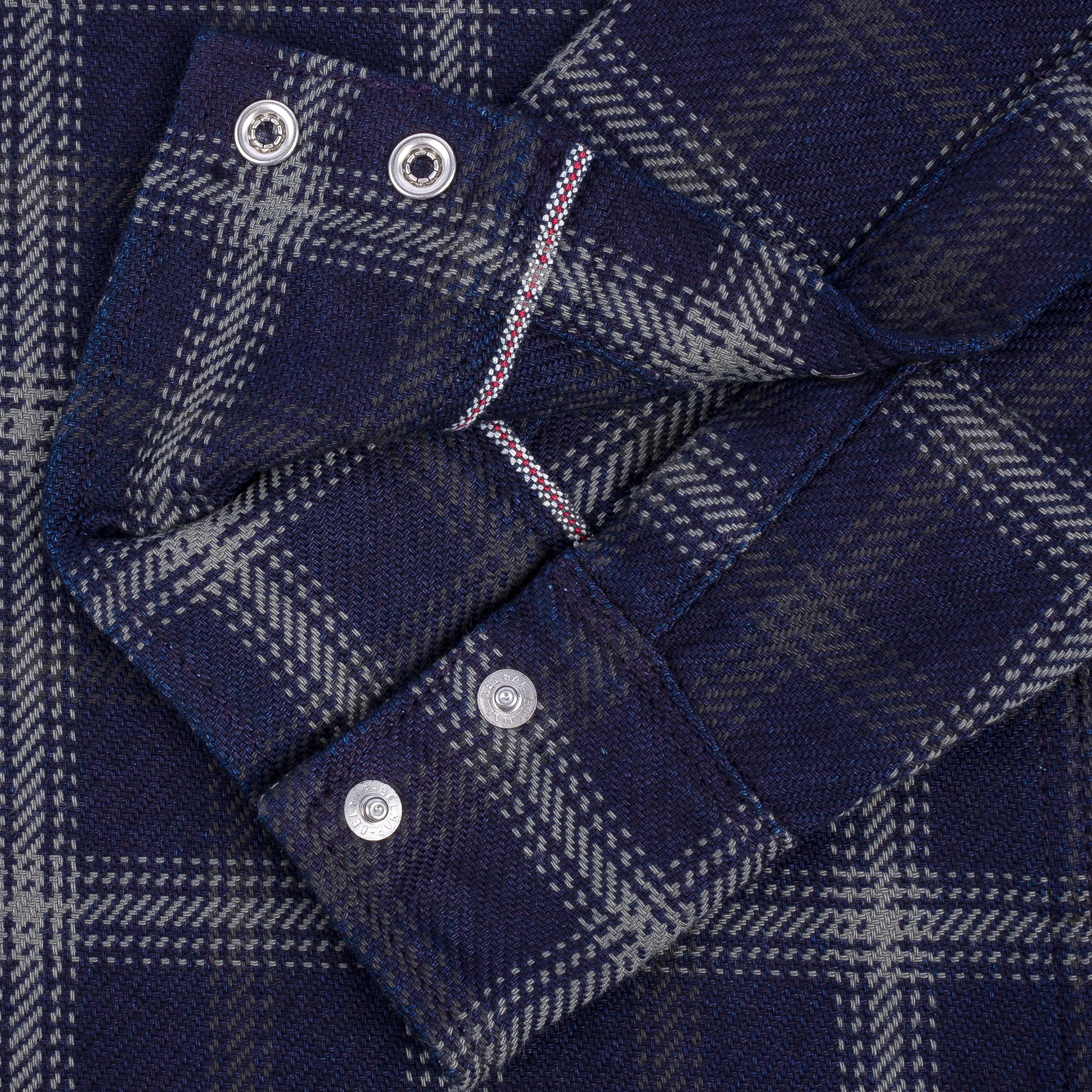 Iron Heart IHSH-411-BLK 9oz Selvedge Indigo Check Flannel Western Shirt - Black