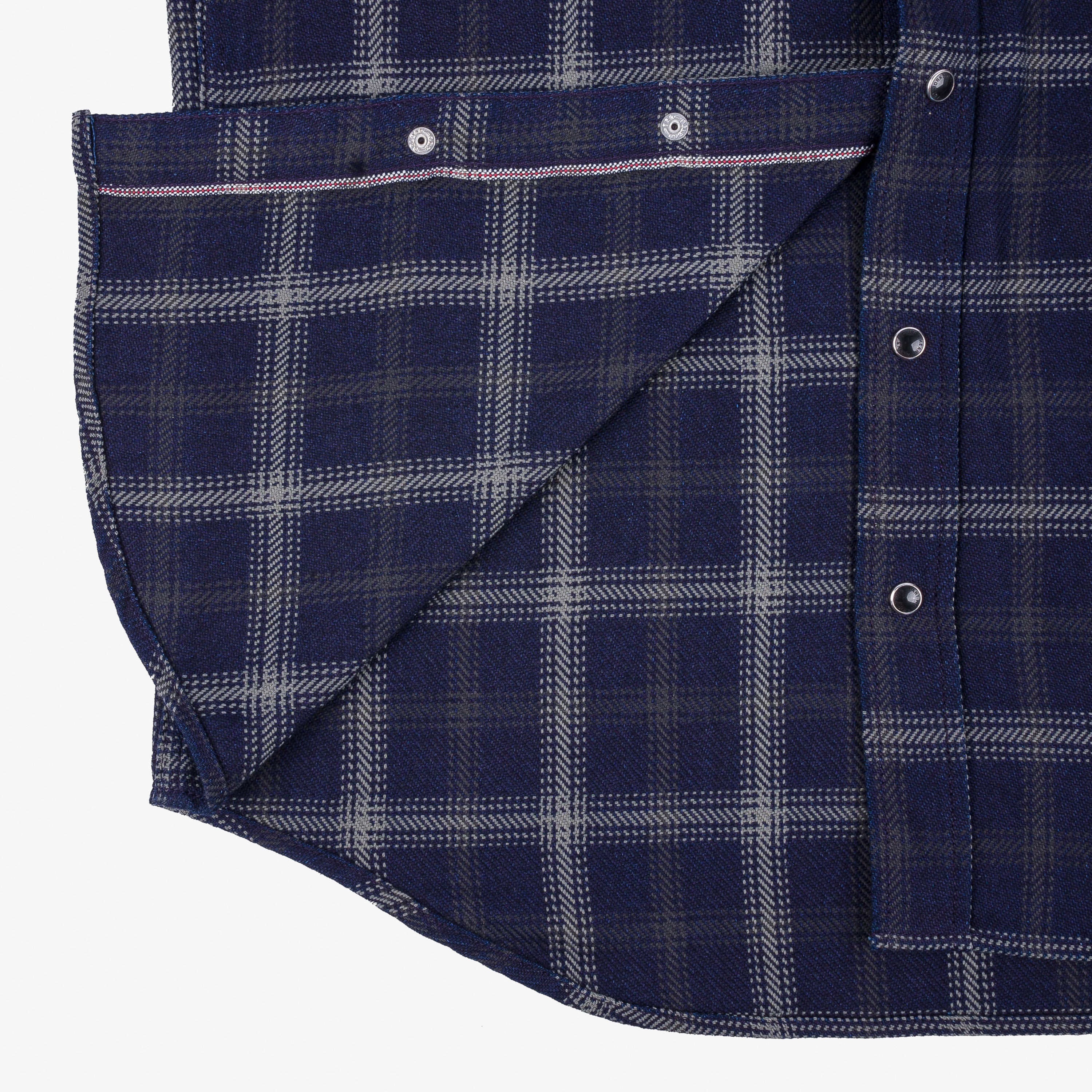 Iron Heart IHSH-411-BLK 9oz Selvedge Indigo Check Flannel Western Shirt - Black