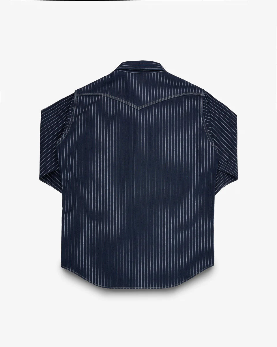 Iron Heart IHSH-424-IND 8.5oz Herringbone Stripe Western Shirt - Indigo