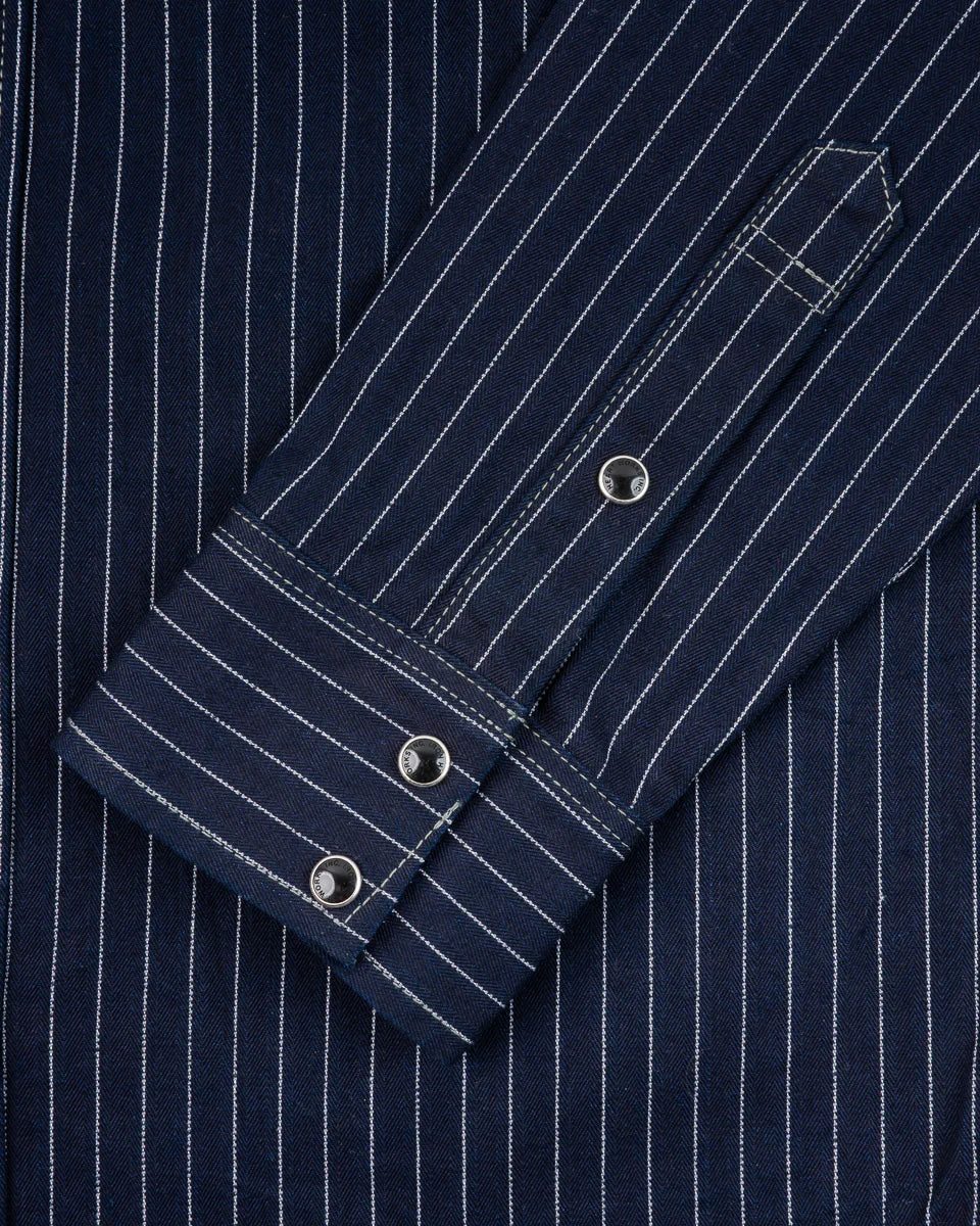 Iron Heart IHSH-424-IND 8.5oz Herringbone Stripe Western Shirt - Indigo