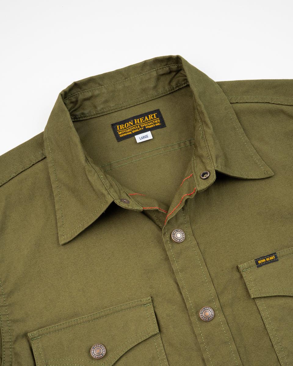 Iron Heart IHSH-425-OLV 8oz Military Whipcord CPO Shirt - Olive