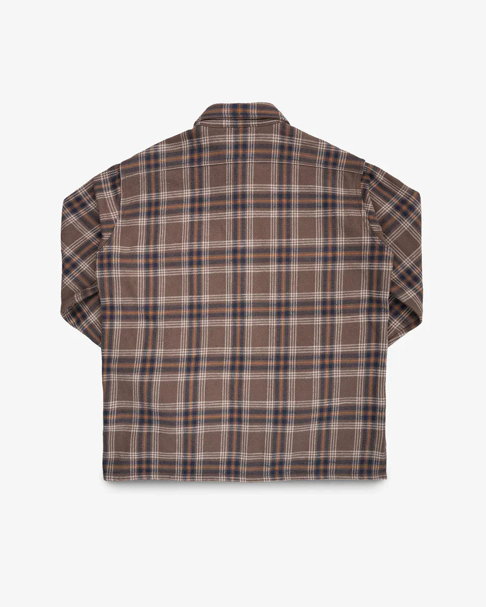 Iron Heart IHSH-430-BRN Slubby Heavy Flannel Check Work Overshirt - Brown