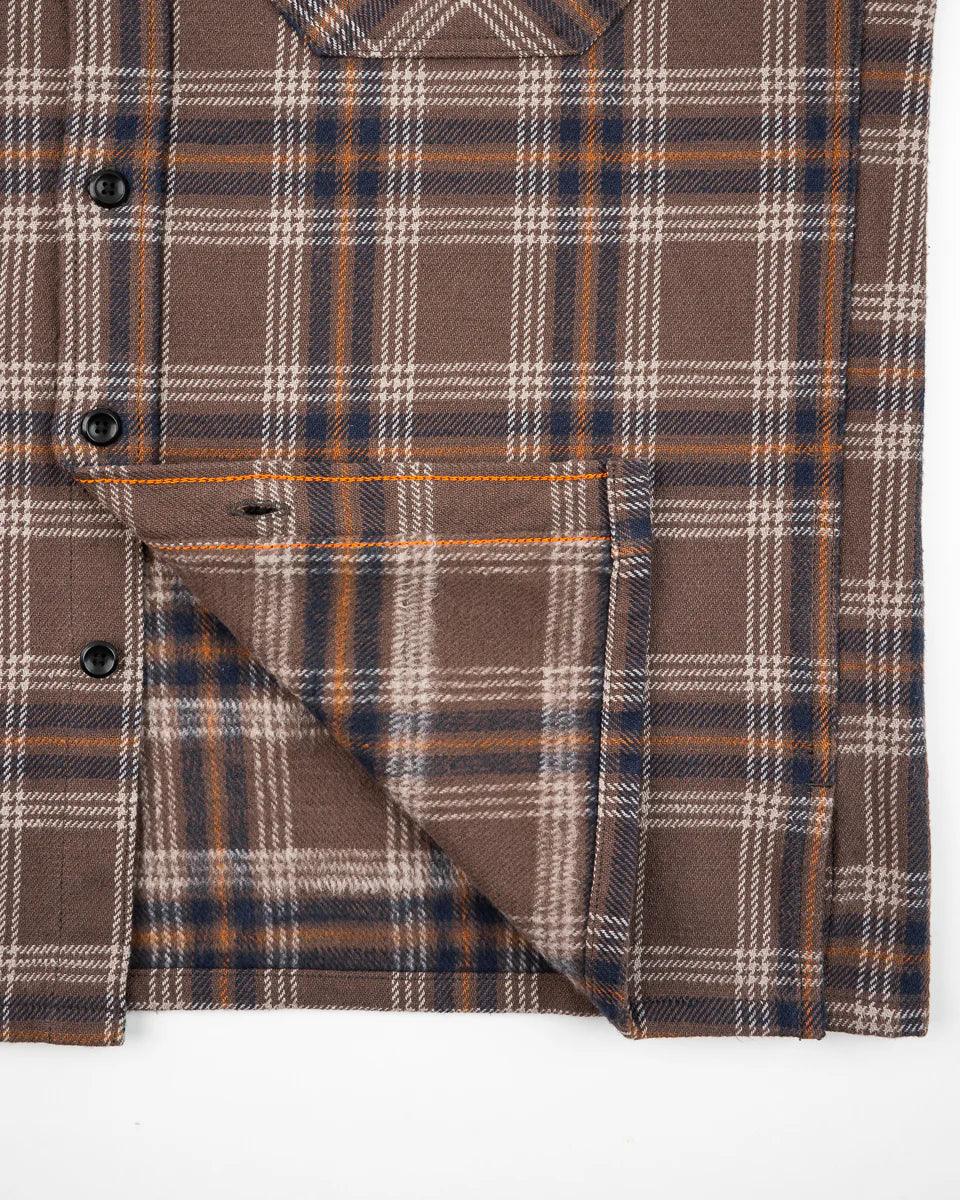 Iron Heart IHSH-430-BRN Slubby Heavy Flannel Check Work Overshirt - Brown