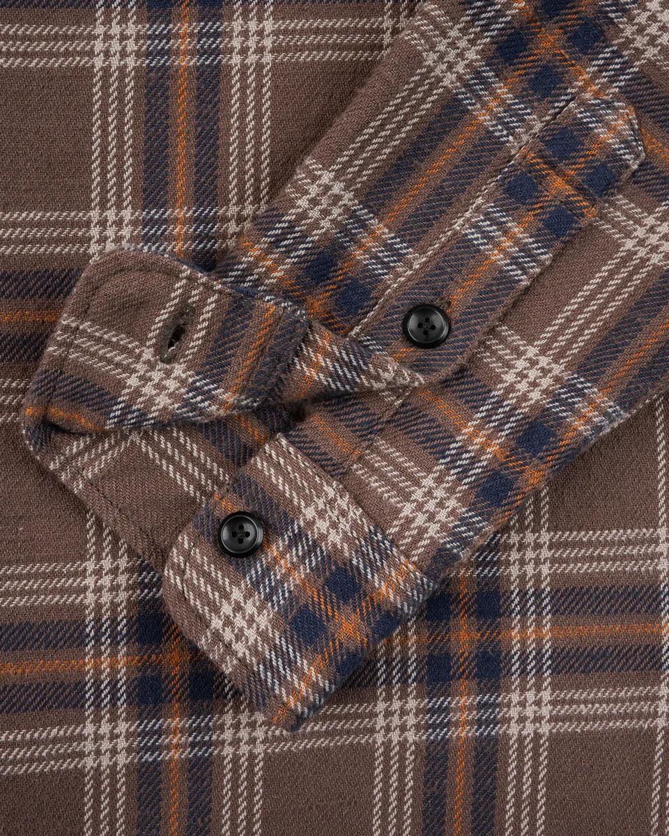 Iron Heart IHSH-430-BRN Slubby Heavy Flannel Check Work Overshirt - Brown