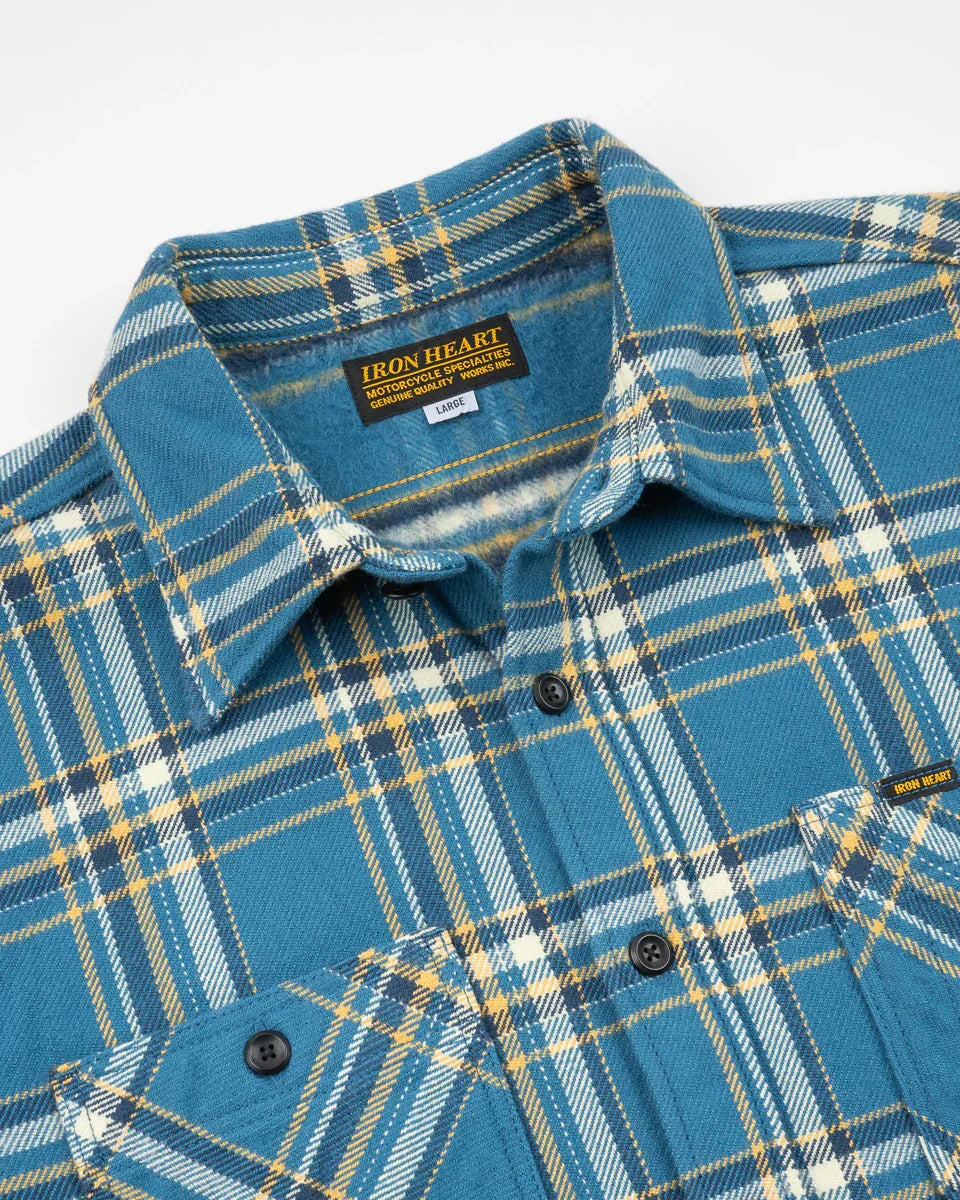 Iron Heart IHSH-435-BLU Ultra Heavy Flannel American Check Work Shirt - Blue