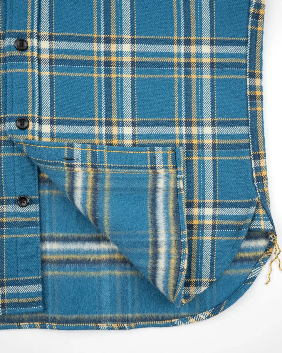 Iron Heart IHSH-435-BLU Ultra Heavy Flannel American Check Work Shirt - Blue