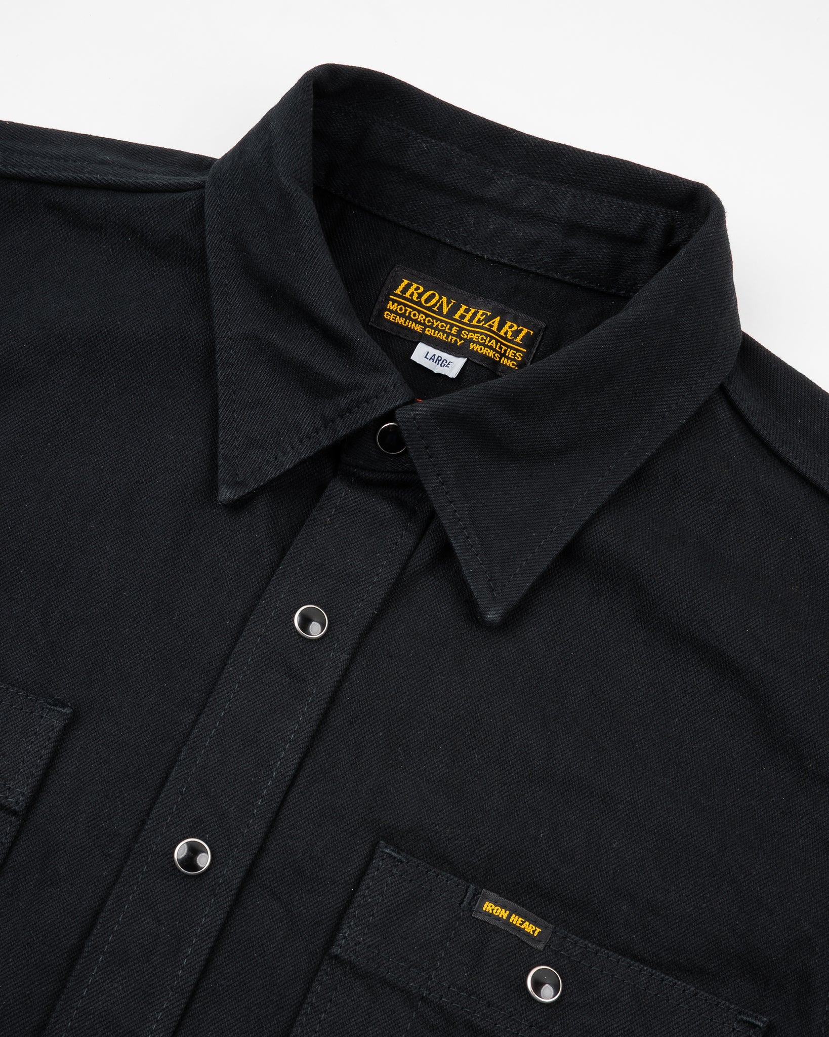 Iron Heart IHSH-338-BLK 12oz Selvedge Denim Work Shirt With Snaps - Black