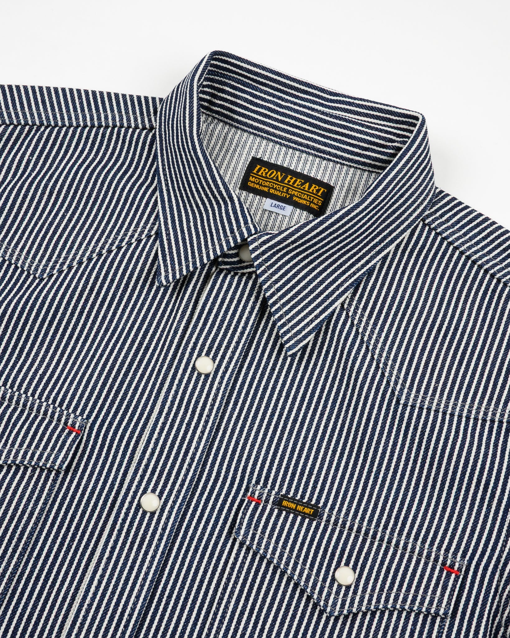 Iron Heart IHSH-07-IND 12oz Hickory Stripe Western Shirt - Indigo