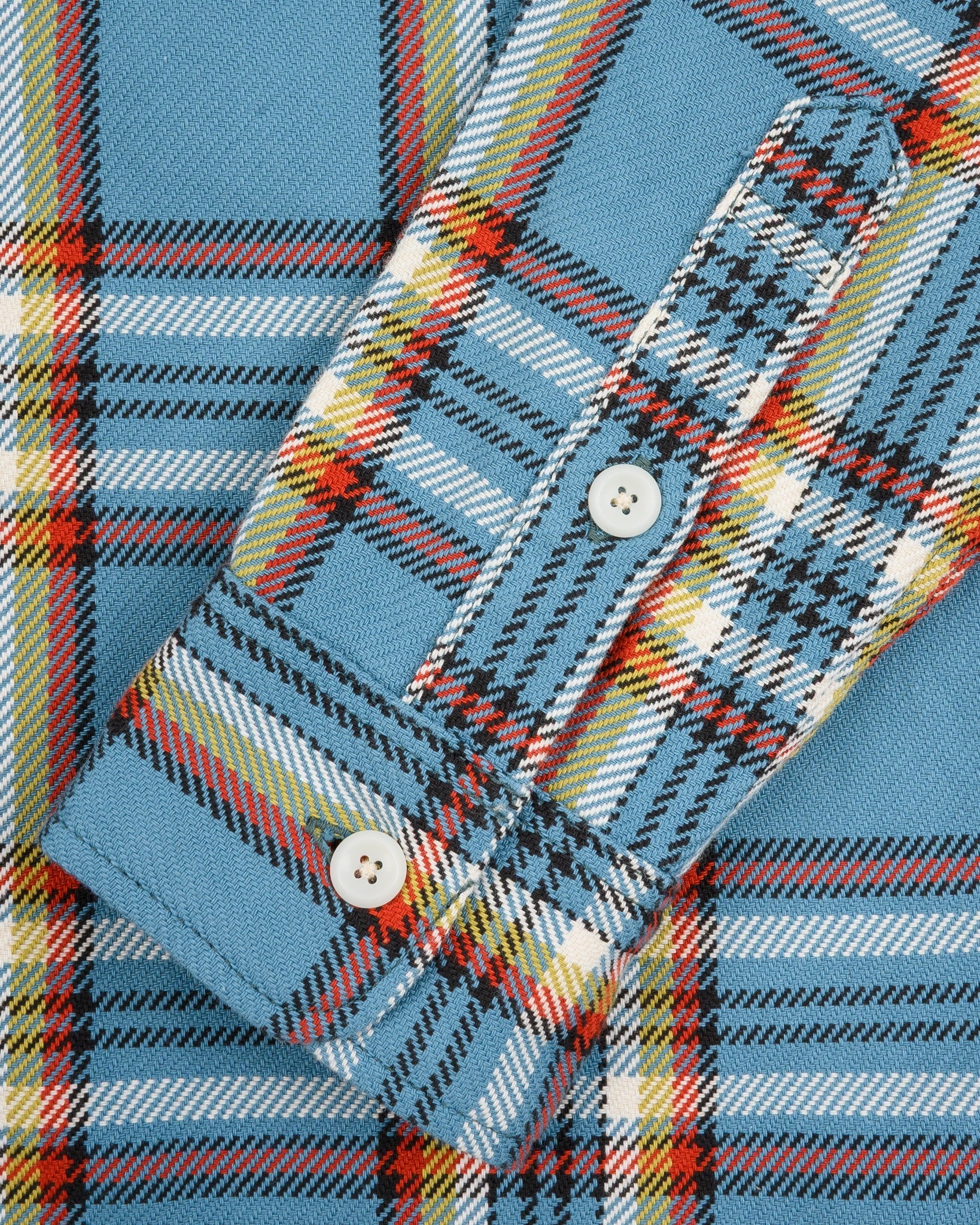 Iron Heart IHSH-442-SAX 9oz Selvedge Flannel Check Work Shirt - Sax Blue
