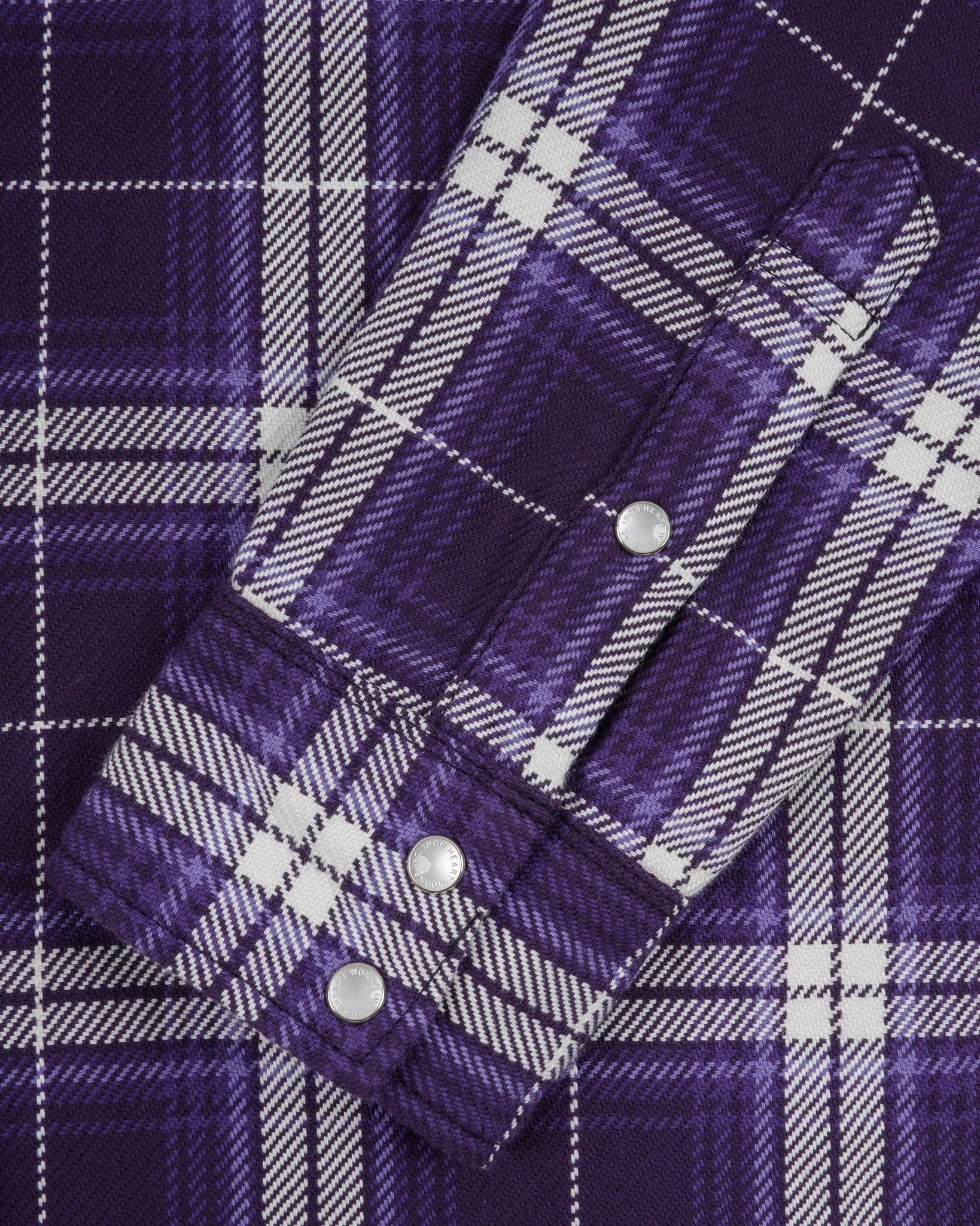 Iron Heart IHSH-439-PUR 9oz Selvedge Flannel Check Western Shirt - Purple