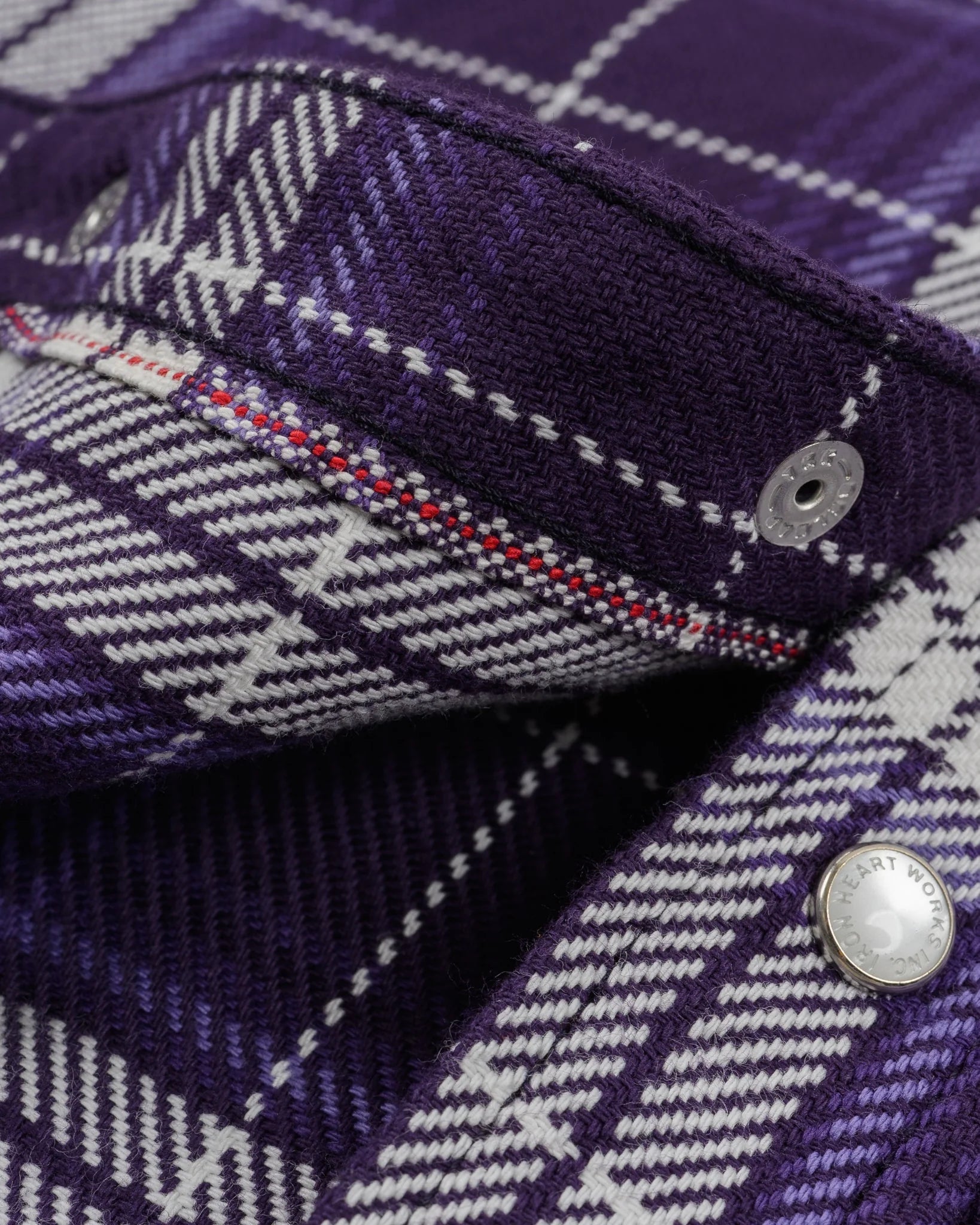 Iron Heart IHSH-439-PUR 9oz Selvedge Flannel Check Western Shirt - Purple