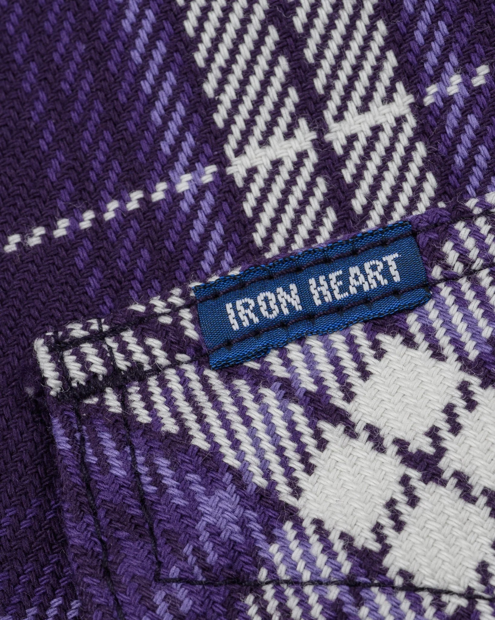 Iron Heart IHSH-439-PUR 9oz Selvedge Flannel Check Western Shirt - Purple