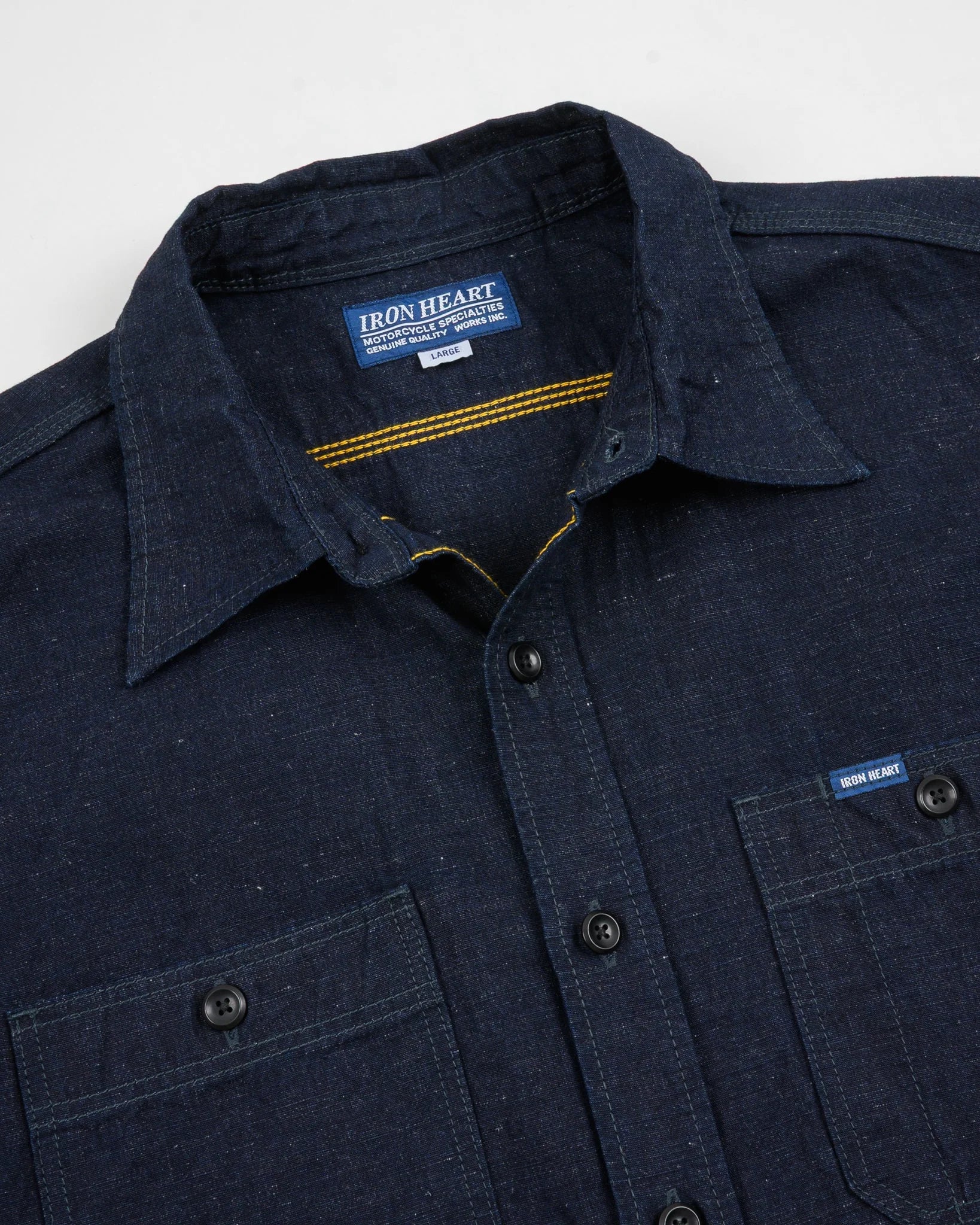 Iron Heart IHSH-443-IND 7oz Cotton Linen Chambray Work Shirt - Indigo