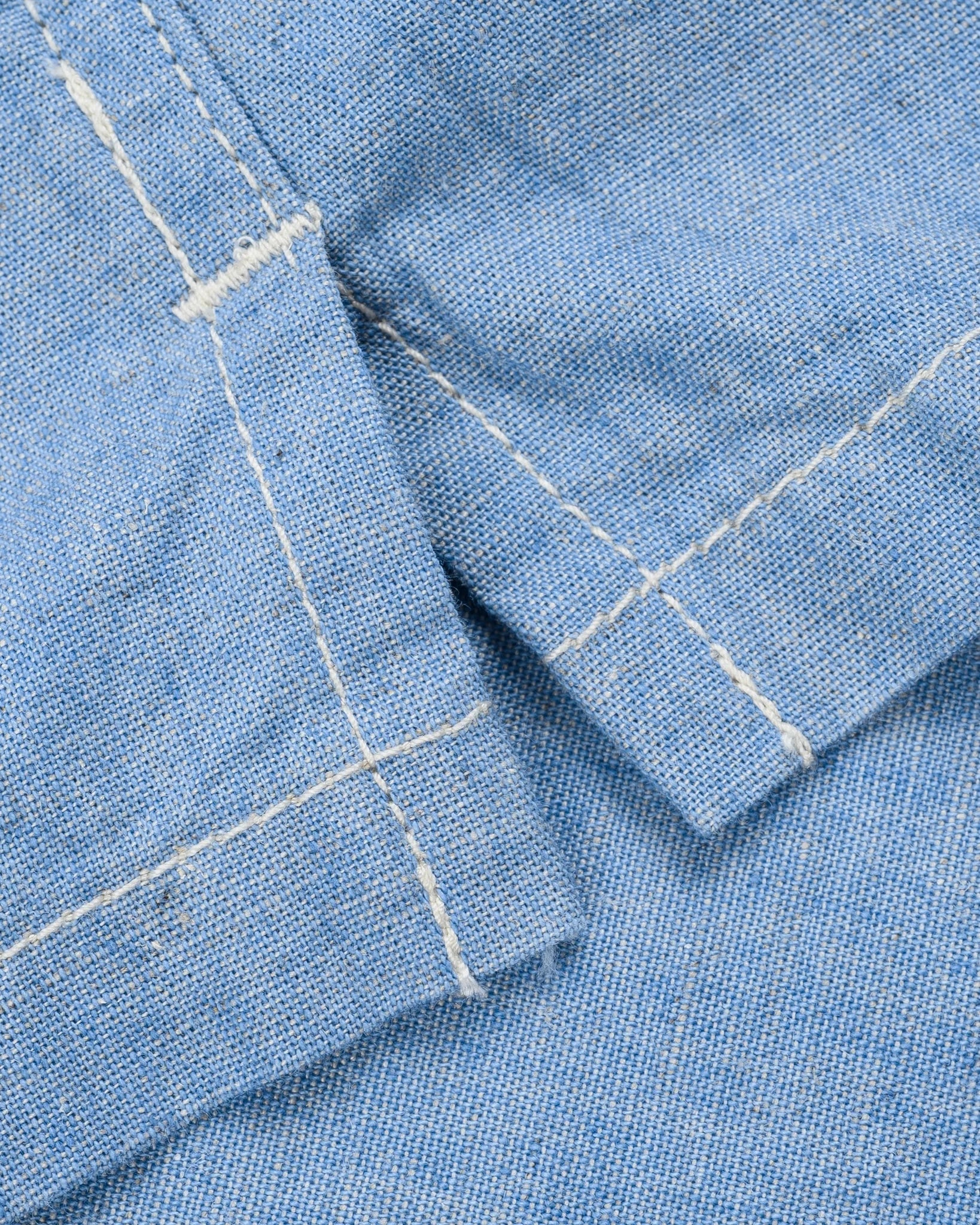 Iron Heart IHSH-447-SAX 5oz Cotton Linen Open Collar Short Sleeve Shirt - Sax Blue