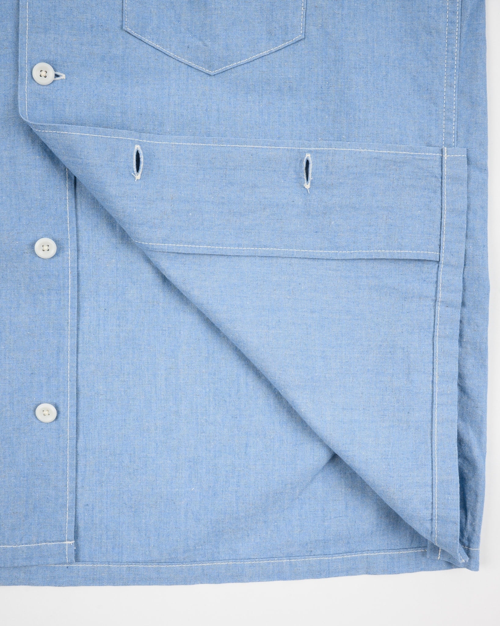 Iron Heart IHSH-447-SAX 5oz Cotton Linen Open Collar Short Sleeve Shirt - Sax Blue