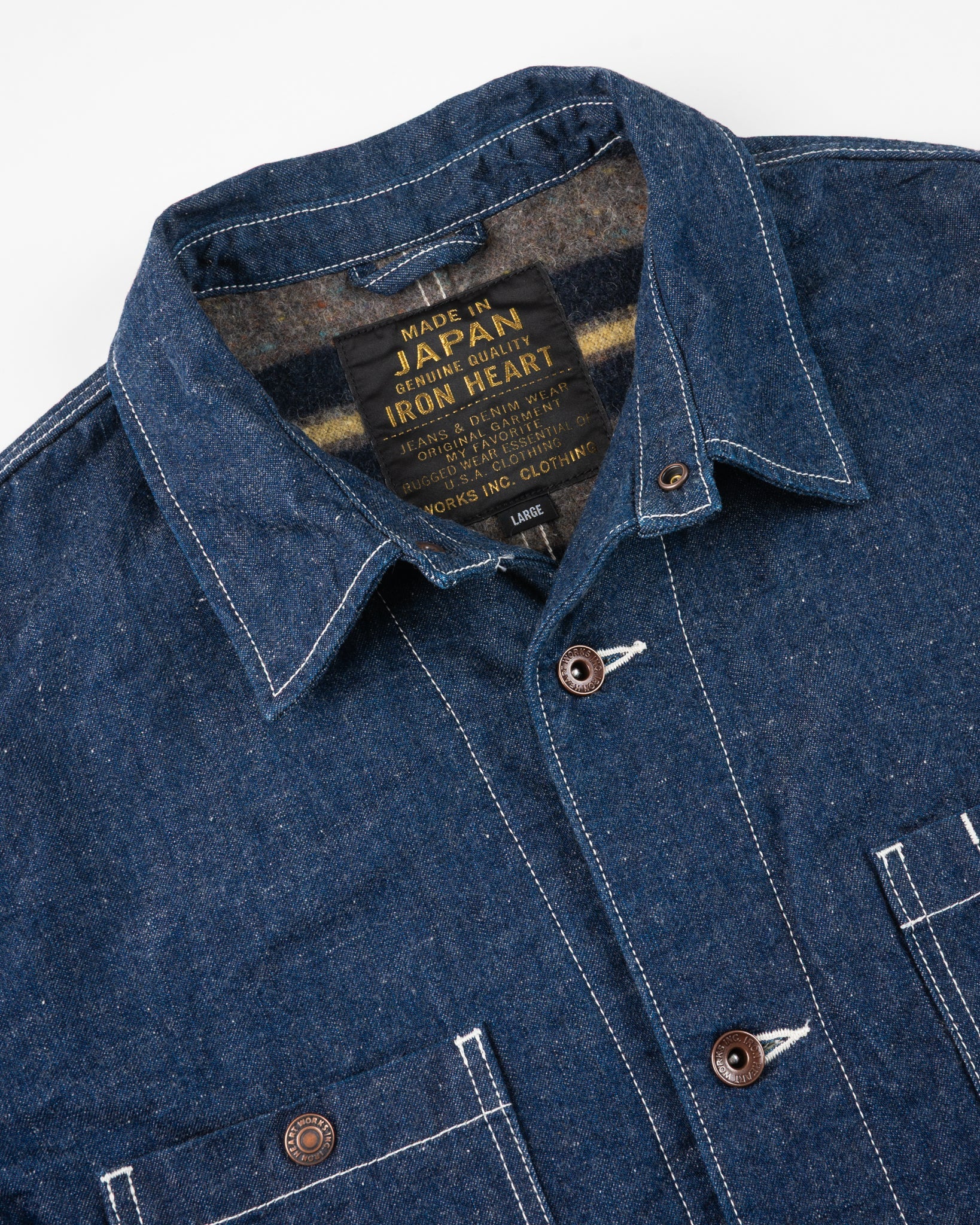 Iron Heart IHJ-149-IND 10oz Selvedge Denim Blanket Lined Chore Jacket - Indigo