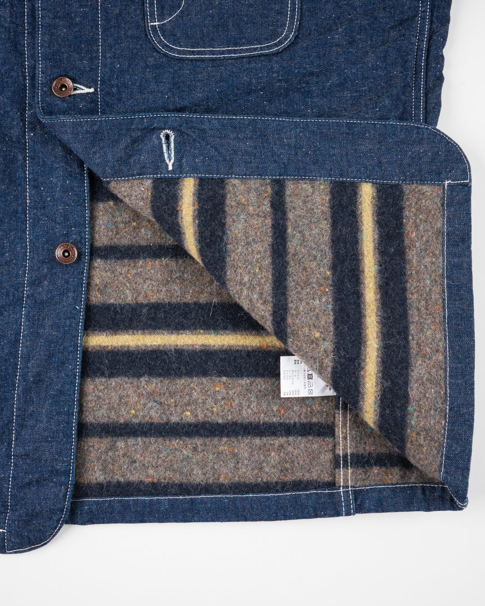 Iron Heart IHJ-149-IND 10oz Selvedge Denim Blanket Lined Chore Jacket - Indigo