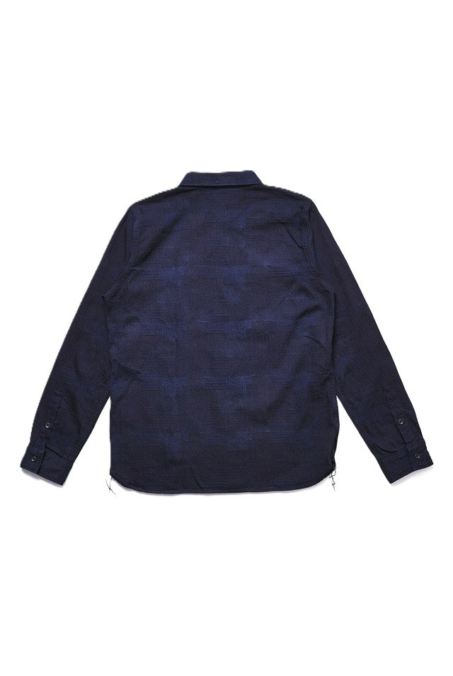 Pure Blue Japan 2239-ID Woven Jacquared Boro Patchwork Shirt - Double Indigo