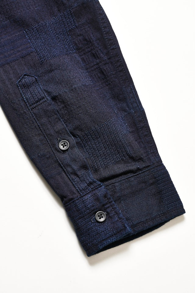 Pure Blue Japan 2239-ID Woven Jacquared Boro Patchwork Shirt - Double Indigo