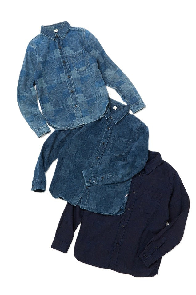 Pure Blue Japan 2239-ID Woven Jacquared Boro Patchwork Shirt - Double Indigo