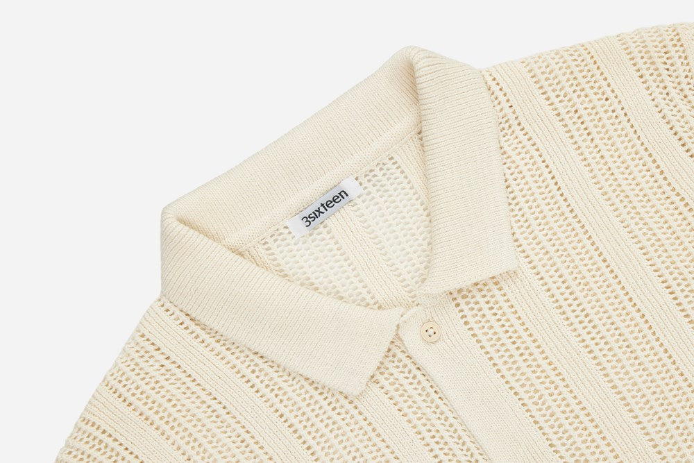 3sixteen Short Sleeve Knit Shirt - Ecru Mesh Stripe